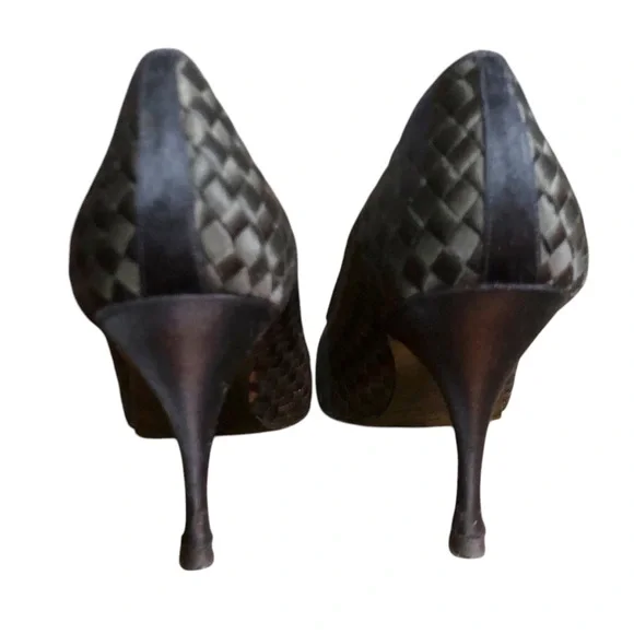 Vintage 90’s Bottega Veneta Black Classic Silk Woven Pumps EU39 US 9 ITALY RARE - Picture 4 of 16